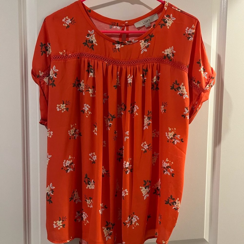 LOFT Coral-colored Floral Blouse